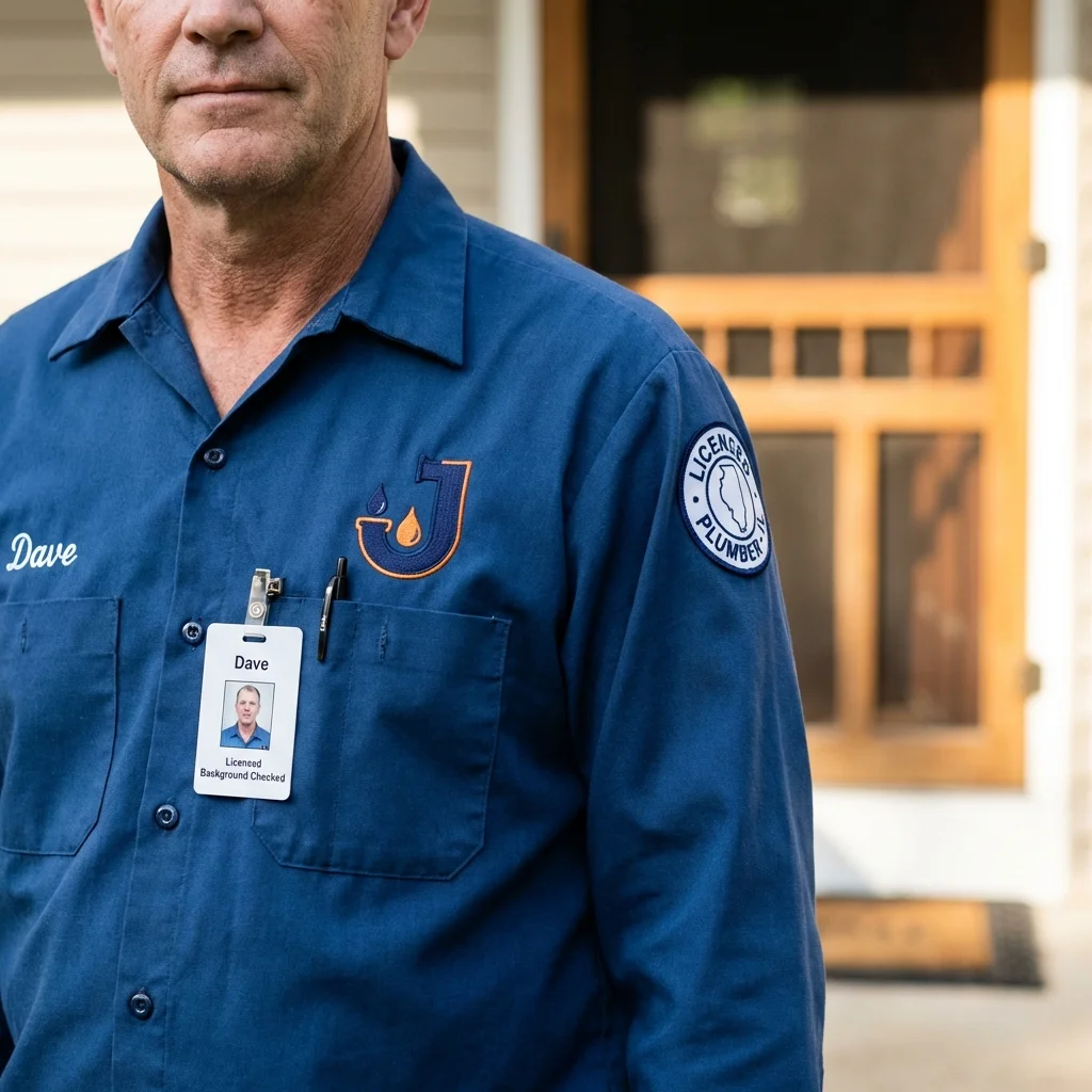 Licensed plumber showing ID badge in Worthington, IN